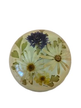Jeanne Ocker Daisy's & Corn Flower Vintage Paperweight Or Decor Lucite Desktop